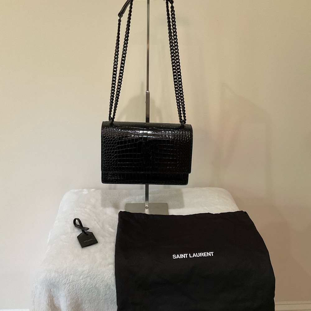 Yves Saint Laurent Black Glossy Shoulder Bag with Chain Strap - Picture 9 of 14